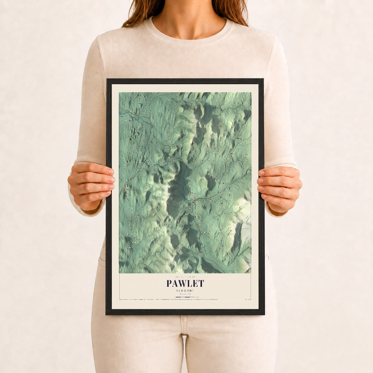 Pawlet, Vermont map print - 12 x 18 black Ayous wood frame