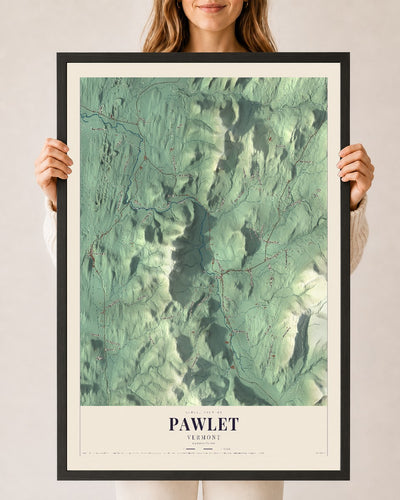 Pawlet, Vermont map print - 24 x 36 black Ayous wood frame