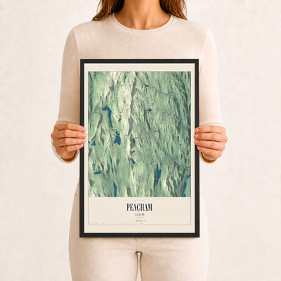 Peacham, Vermont map print - 12 x 18 black Ayous wood frame