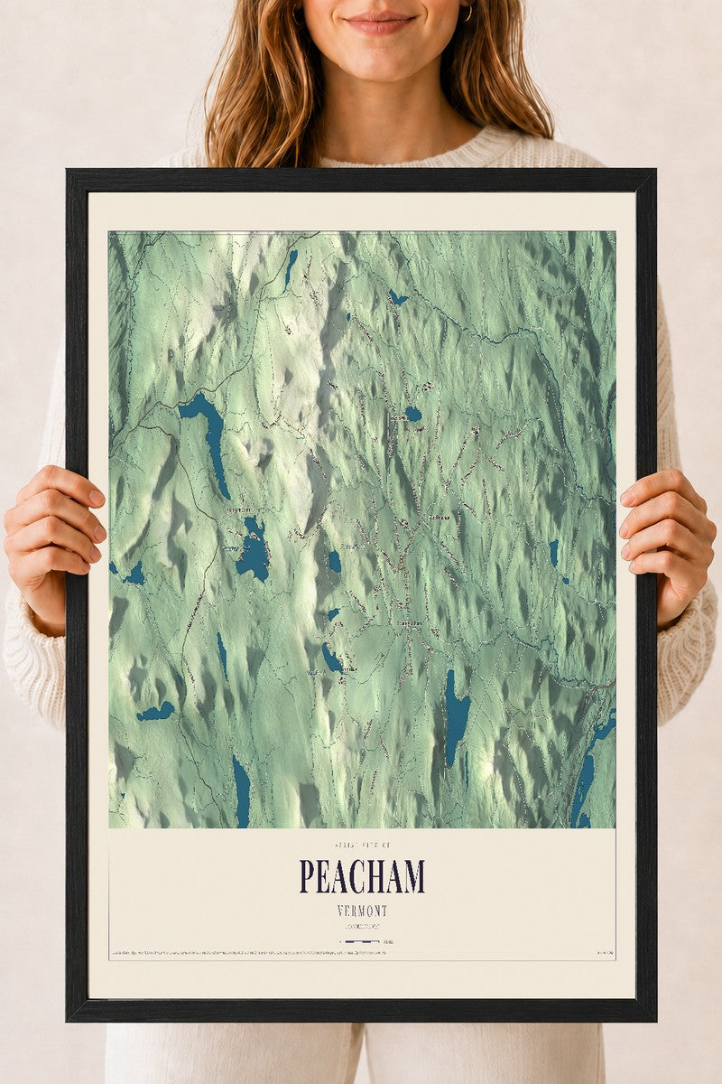 Peacham, Vermont map print - 18 x 24 black Ayous wood frame