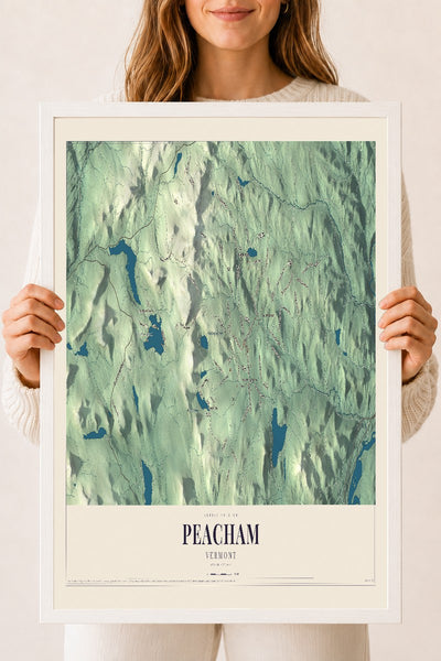 Peacham, Vermont map print - 18 x 24 white Ayous wood frame