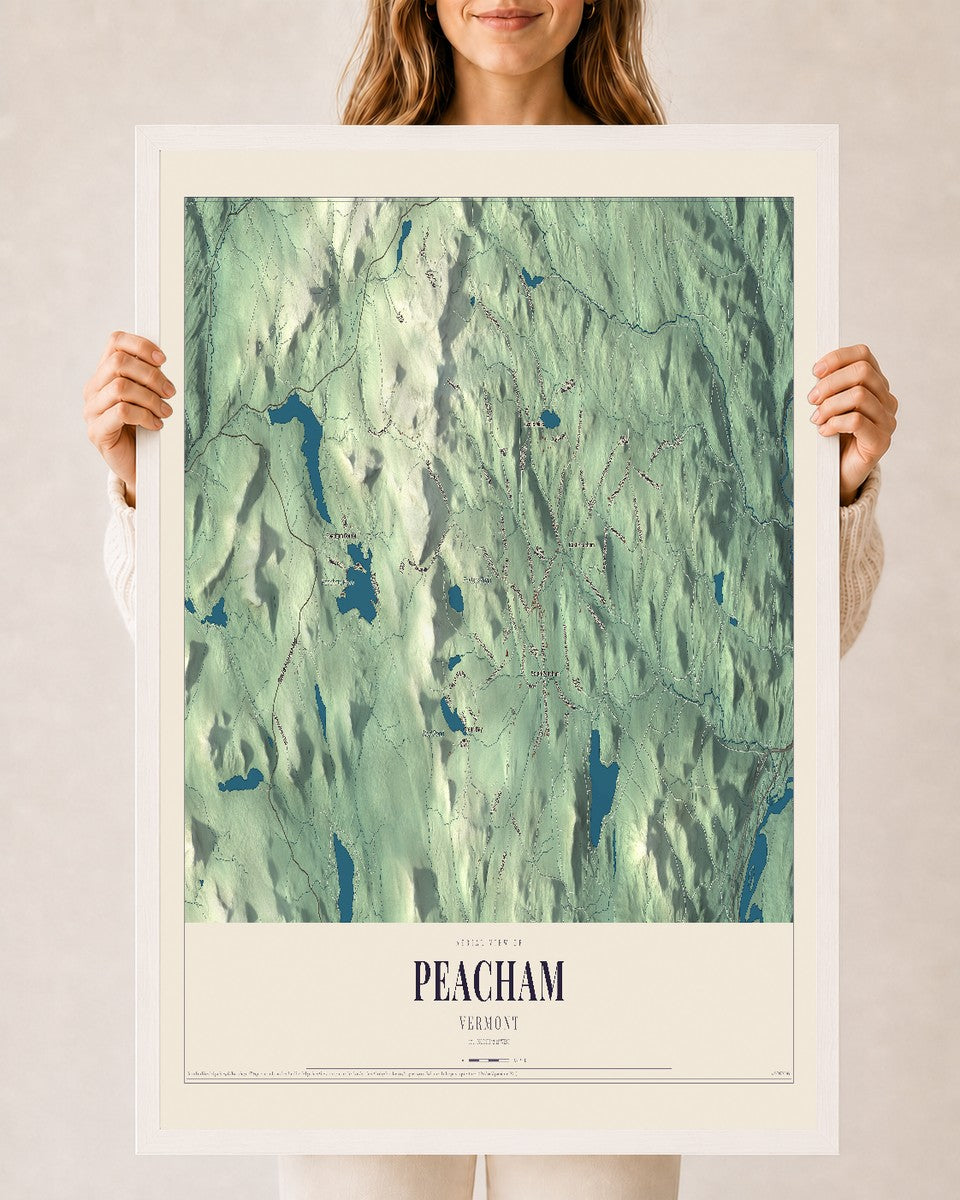 Peacham, Vermont map print - 24 x 36 white Ayous wood frame