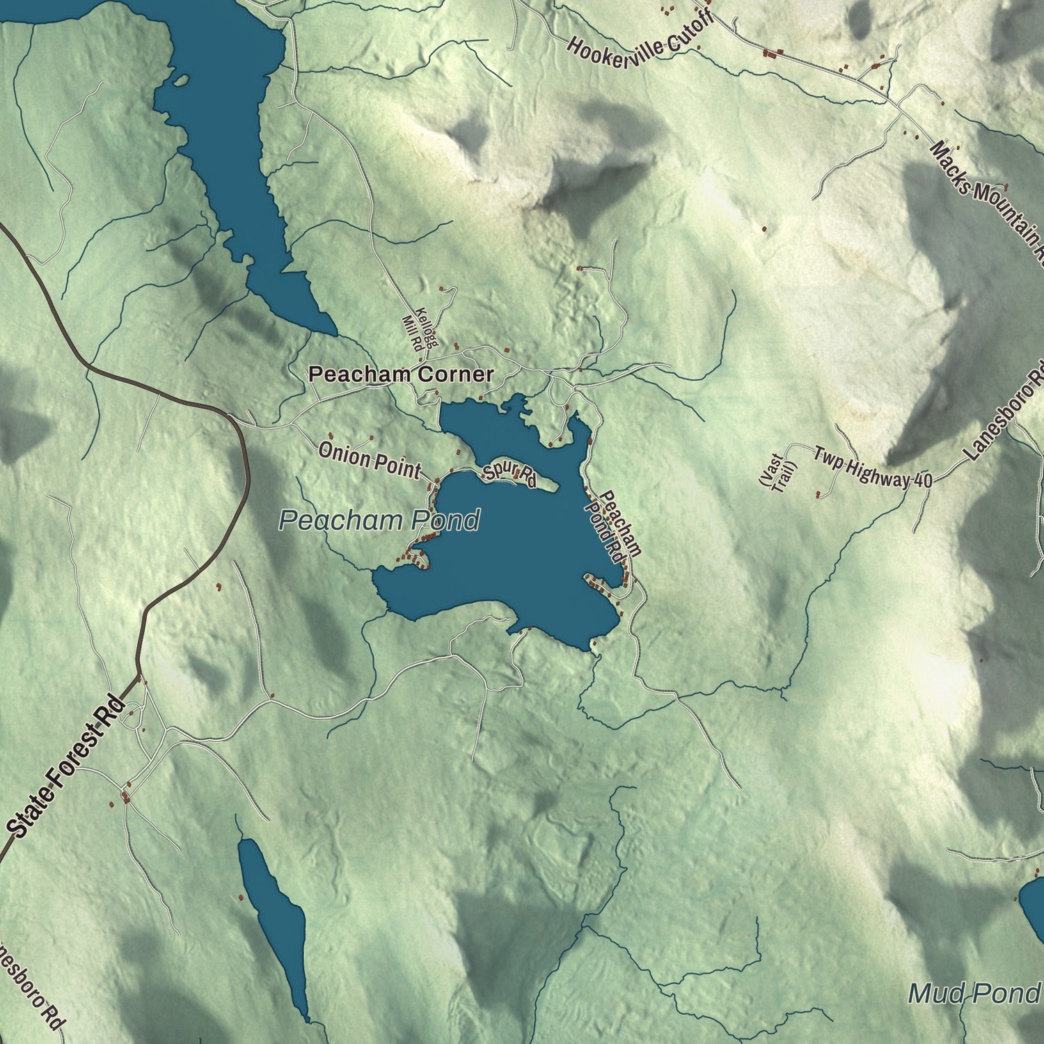 Terrain and local geography detail from the Peacham, Vermont map