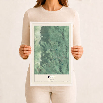 Peru, Vermont map print - 12 x 18 white Ayous wood frame