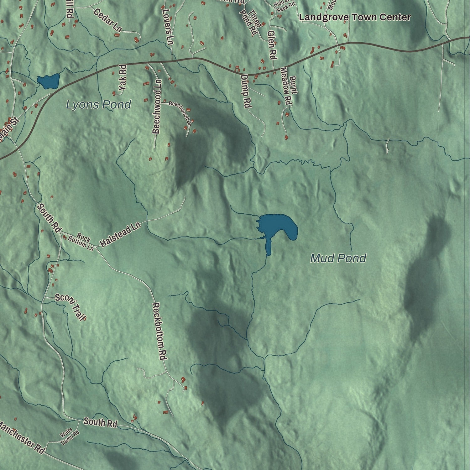 Terrain and local geography detail from the Peru, Vermont map