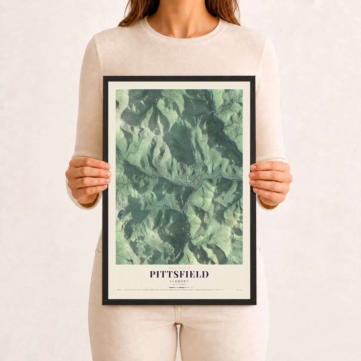 Pittsfield, Vermont map print - 12 x 18 black Ayous wood frame