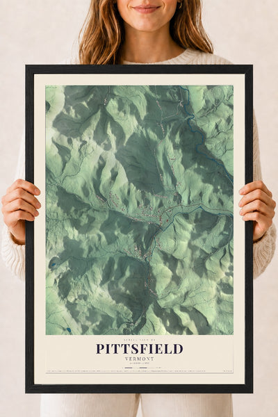 Pittsfield, Vermont map print - 18 x 24 black Ayous wood frame