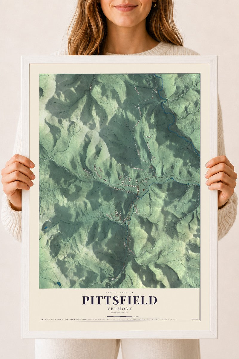 Pittsfield, Vermont map print - 18 x 24 white Ayous wood frame