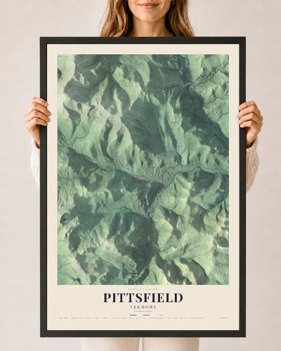 Pittsfield, Vermont map print - 24 x 36 black Ayous wood frame