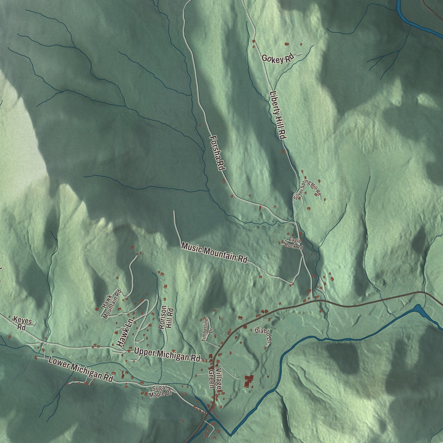 Terrain and local geography detail from the Pittsfield, Vermont map