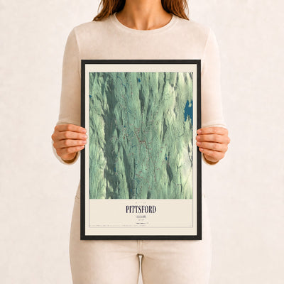 Pittsford, Vermont map print - 12 x 18 black Ayous wood frame
