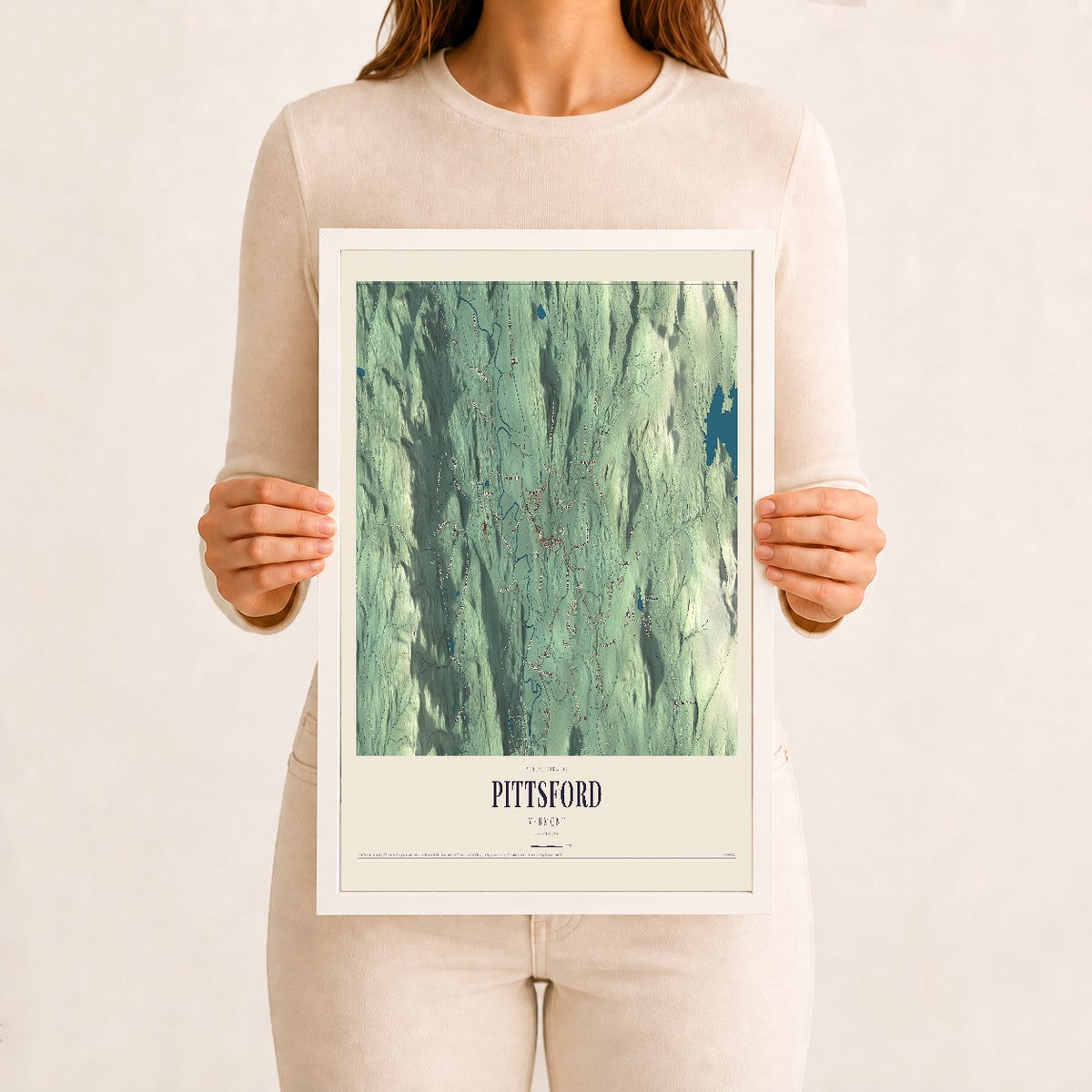 Pittsford, Vermont map print - 12 x 18 white Ayous wood frame