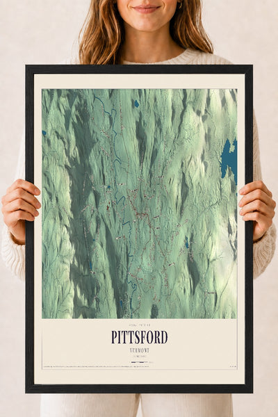 Pittsford, Vermont map print - 18 x 24 black Ayous wood frame