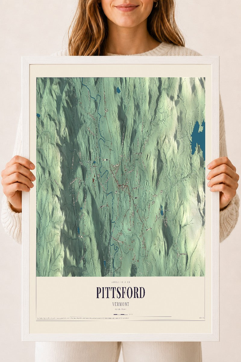 Pittsford, Vermont map print - 18 x 24 white Ayous wood frame