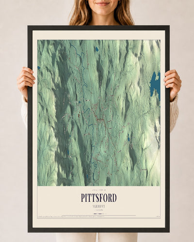 Pittsford, Vermont map print - 24 x 36 black Ayous wood frame