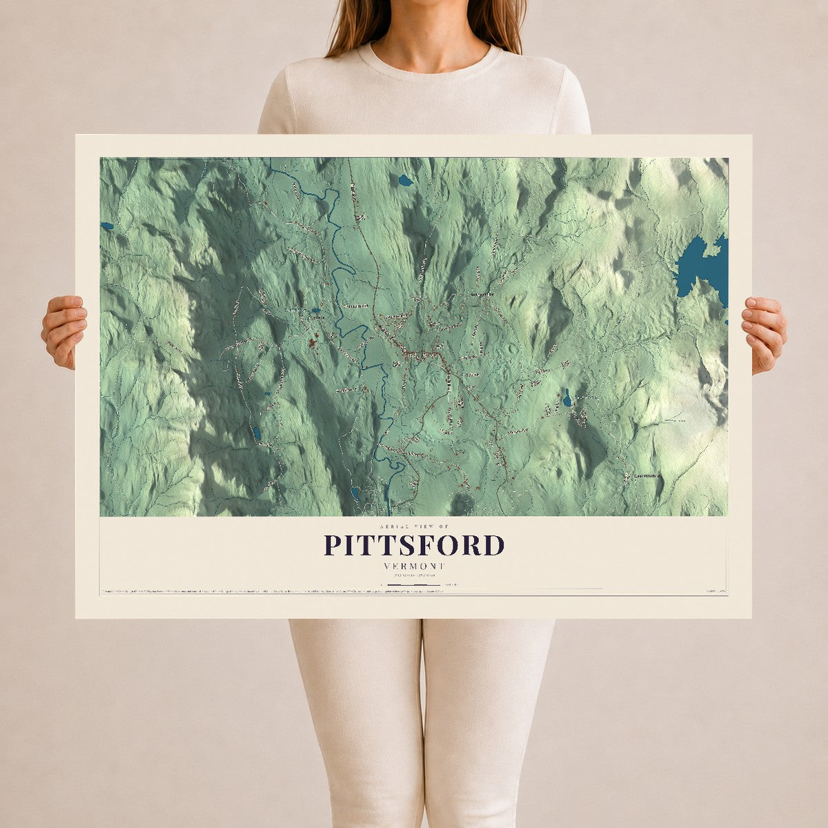 Map of Pittsford, Vermont, 24 x 36 inch unframed archival matte print