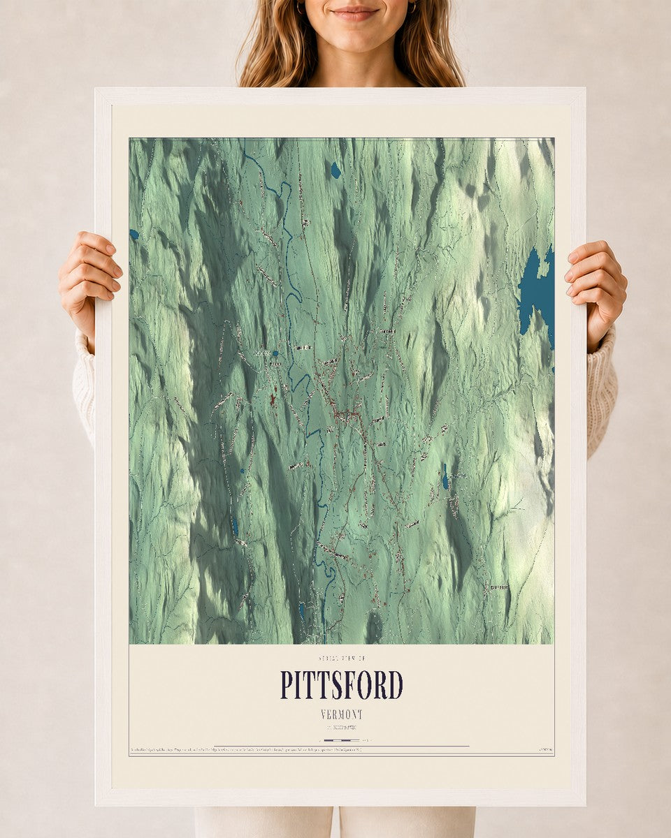 Pittsford, Vermont map print - 24 x 36 white Ayous wood frame