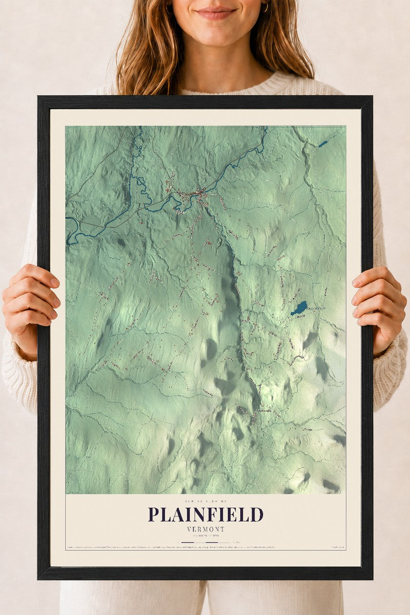 Plainfield, Vermont map print - 18 x 24 black Ayous wood frame