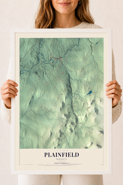 Plainfield, Vermont map print - 18 x 24 white Ayous wood frame