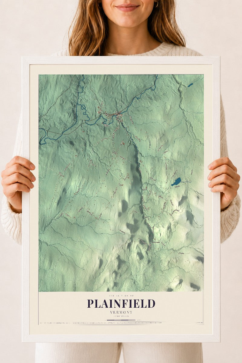 Plainfield, Vermont map print - 18 x 24 white Ayous wood frame