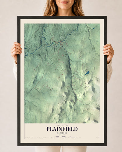 Plainfield, Vermont map print - 24 x 36 black Ayous wood frame