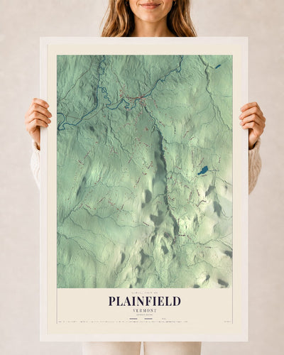 Plainfield, Vermont map print - 24 x 36 white Ayous wood frame