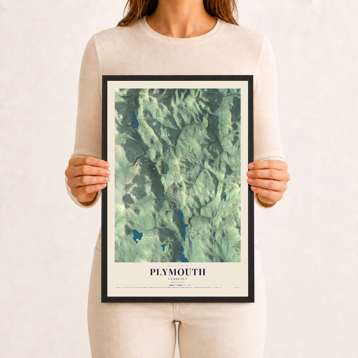 Plymouth, Vermont map print - 12 x 18 black Ayous wood frame