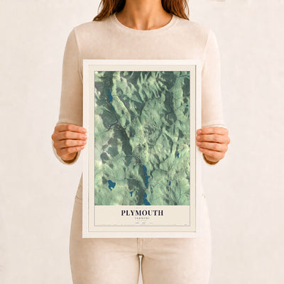 Plymouth, Vermont map print - 12 x 18 white Ayous wood frame