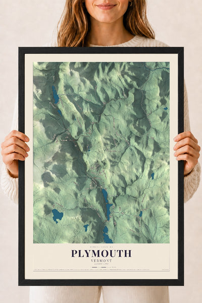 Plymouth, Vermont map print - 18 x 24 black Ayous wood frame
