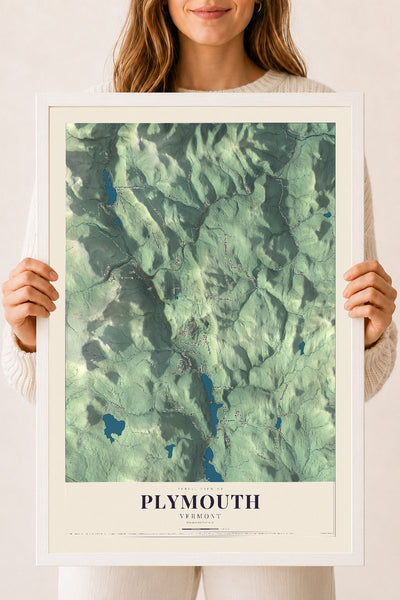 Plymouth, Vermont map print - 18 x 24 white Ayous wood frame