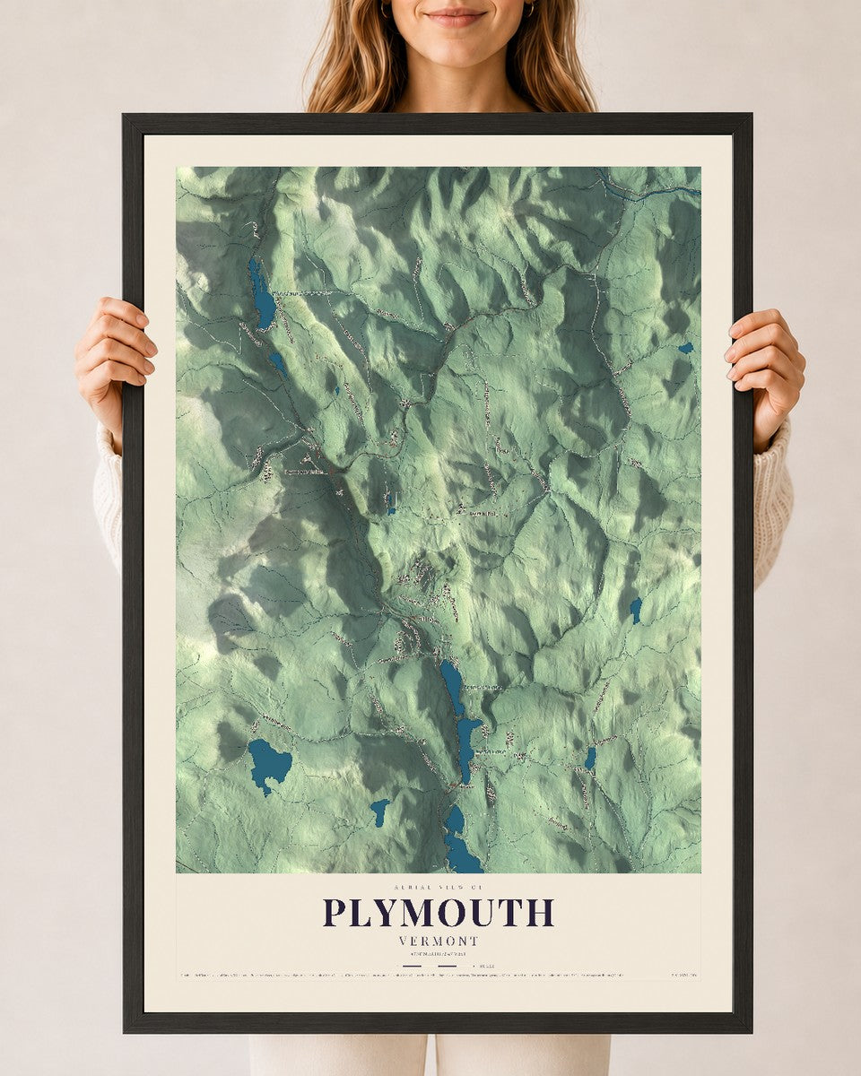 Plymouth, Vermont map print - 24 x 36 black Ayous wood frame