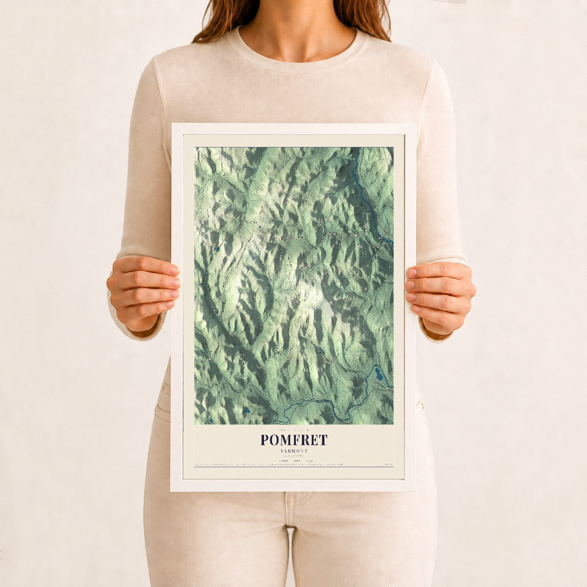 Pomfret, Vermont map print - 12 x 18 white Ayous wood frame