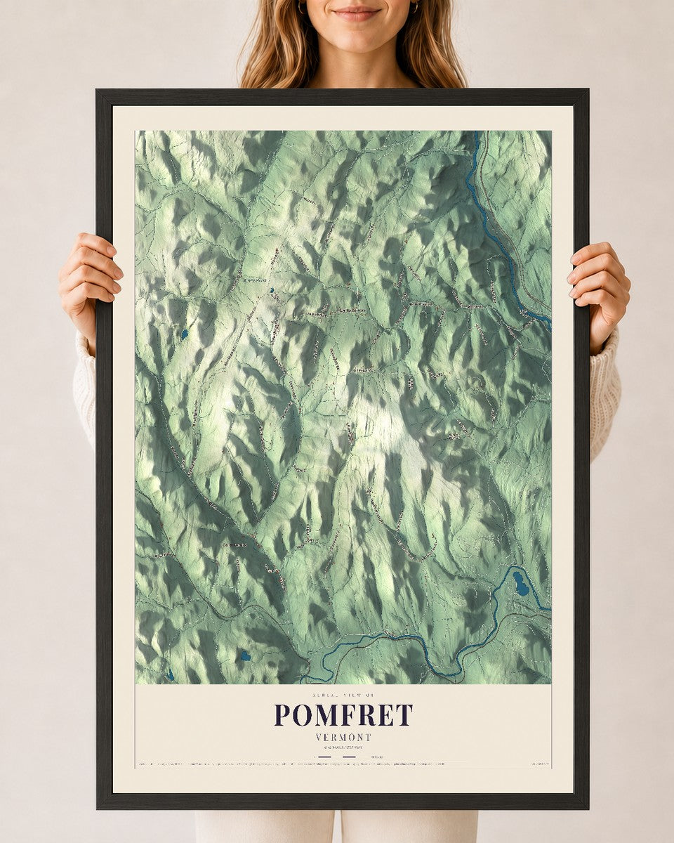 Pomfret, Vermont map print - 24 x 36 black Ayous wood frame