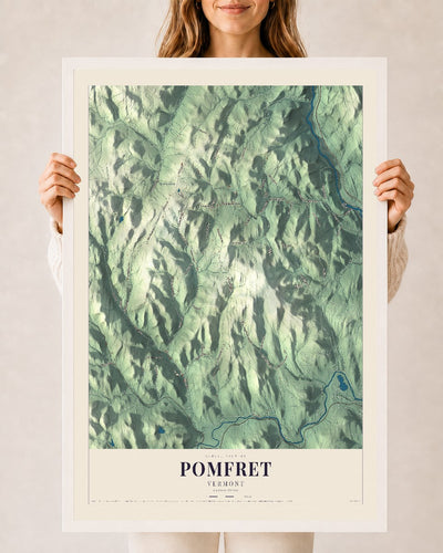 Pomfret, Vermont map print - 24 x 36 white Ayous wood frame