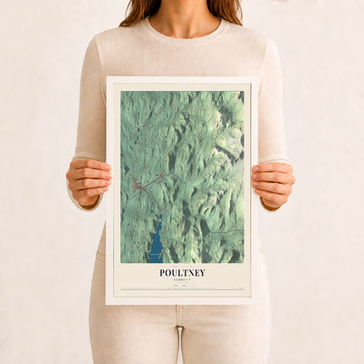 Poultney, Vermont map print - 12 x 18 white Ayous wood frame