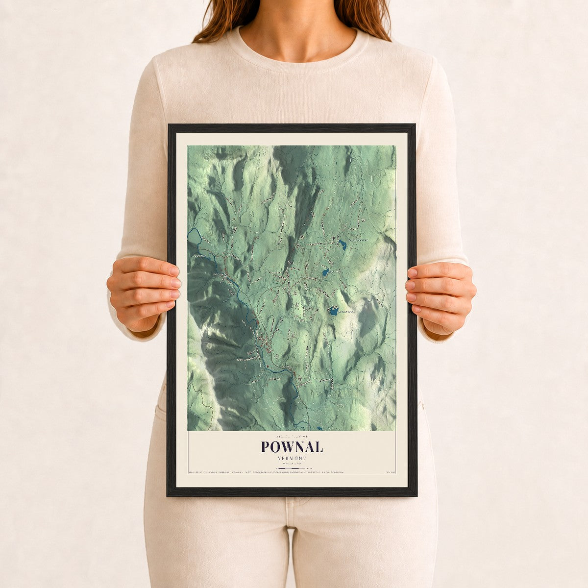 Pownal, Vermont map print - 12 x 18 black Ayous wood frame