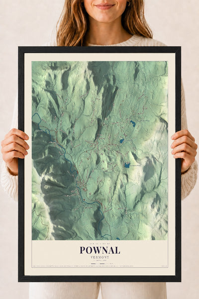 Pownal, Vermont map print - 18 x 24 black Ayous wood frame