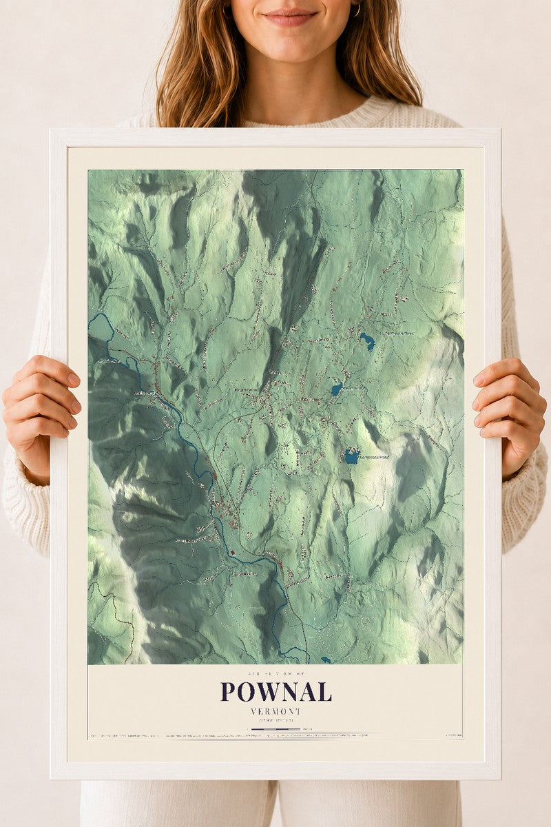 Pownal, Vermont map print - 18 x 24 white Ayous wood frame
