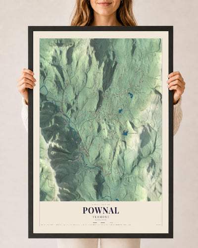 Pownal, Vermont map print - 24 x 36 black Ayous wood frame