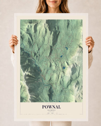 Pownal, Vermont map print - 24 x 36 white Ayous wood frame