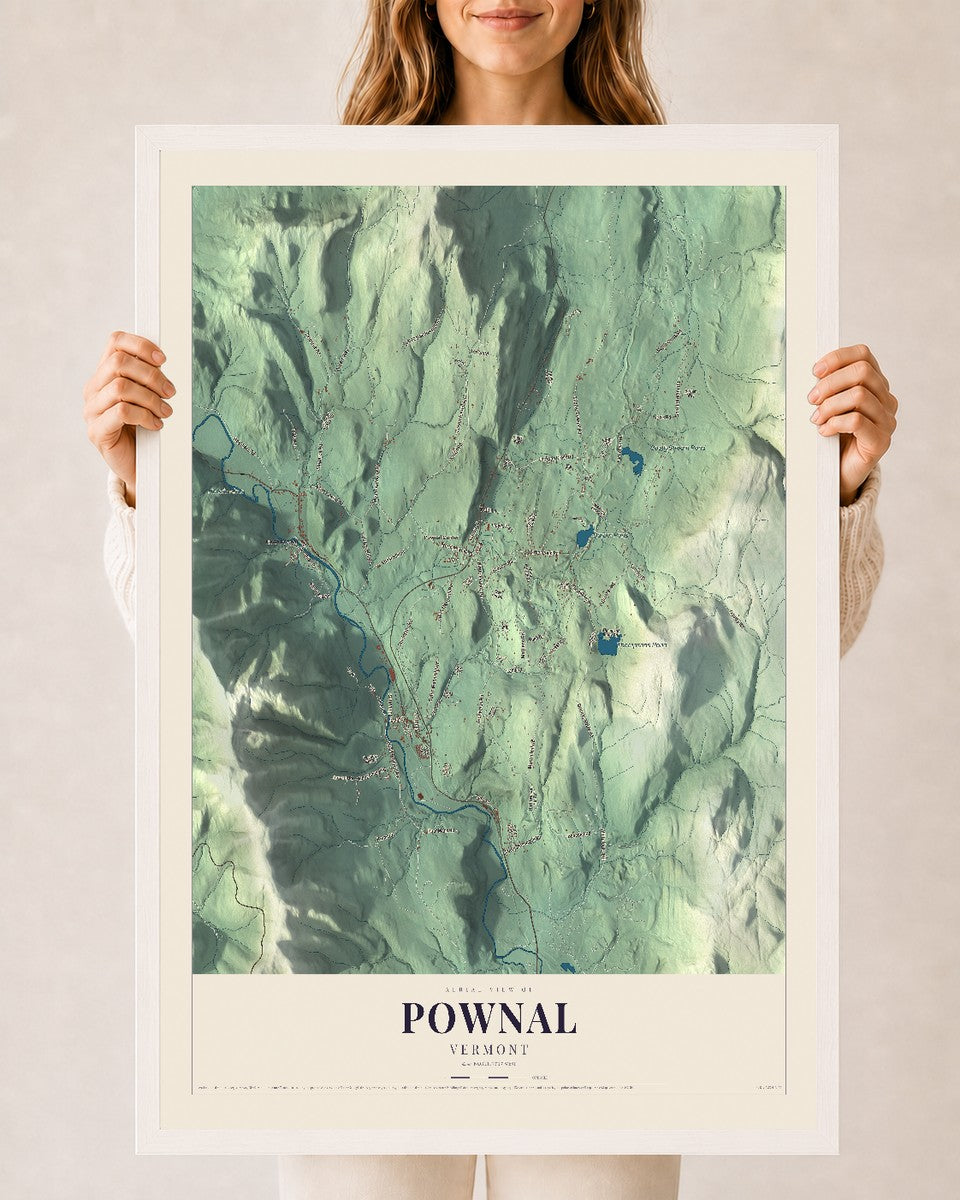 Pownal, Vermont map print - 24 x 36 white Ayous wood frame