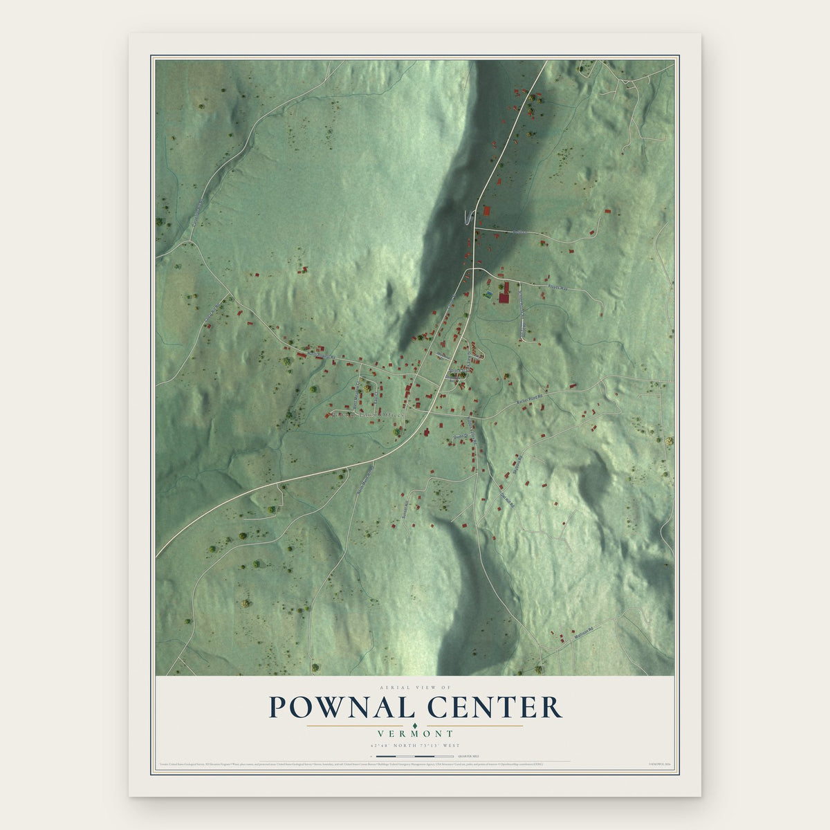 Pownal Center, Vermont map print, the full design