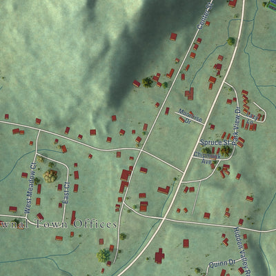 Close-up of the map of Pownal Center, Vermont print showing street and building detail