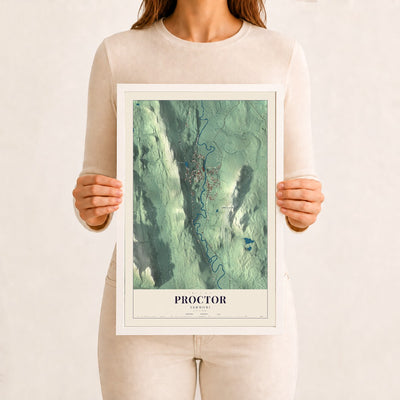 Proctor, Vermont map print - 12 x 18 white Ayous wood frame
