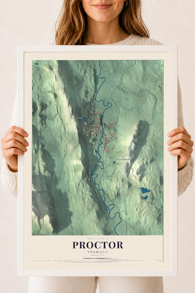 Proctor, Vermont map print - 18 x 24 white Ayous wood frame