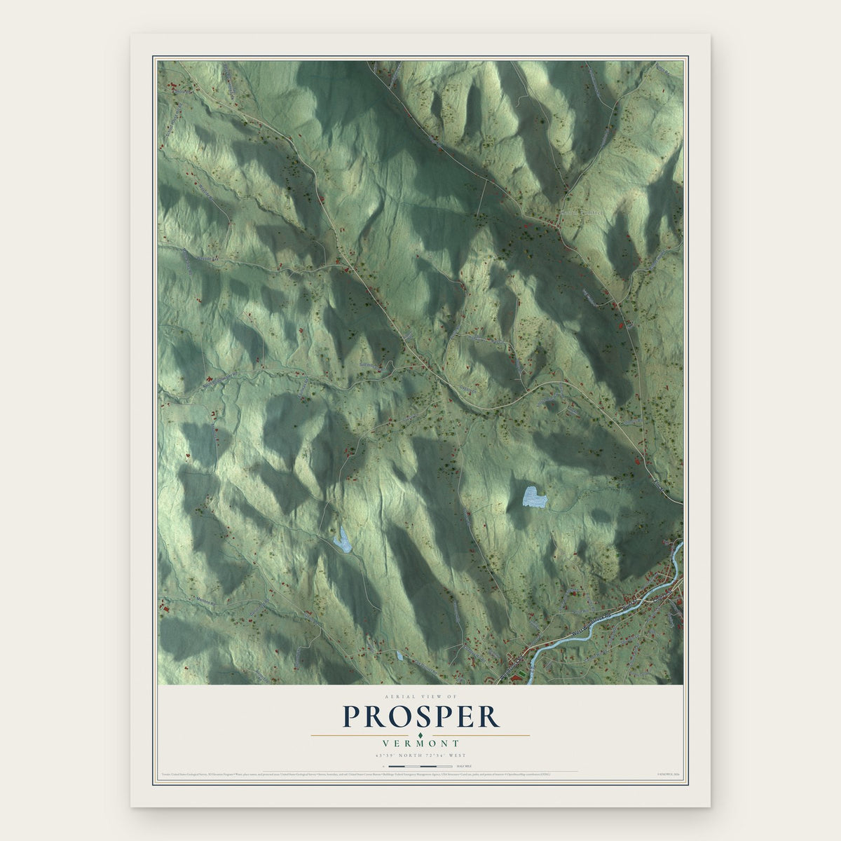 Prosper, Vermont map print, the full design