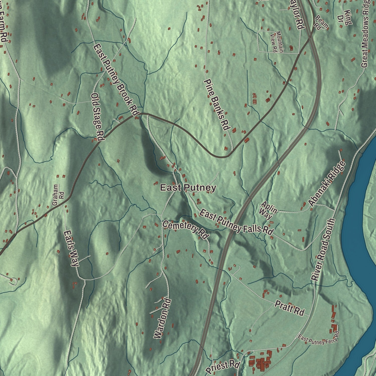 Street and neighborhood detail from the Putney, Vermont map