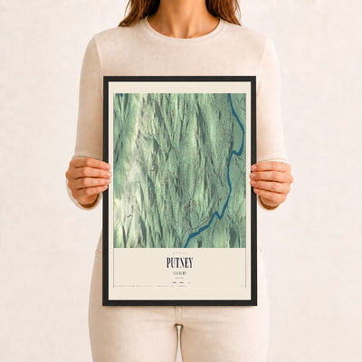 Putney, Vermont map print - 12 x 18 black Ayous wood frame