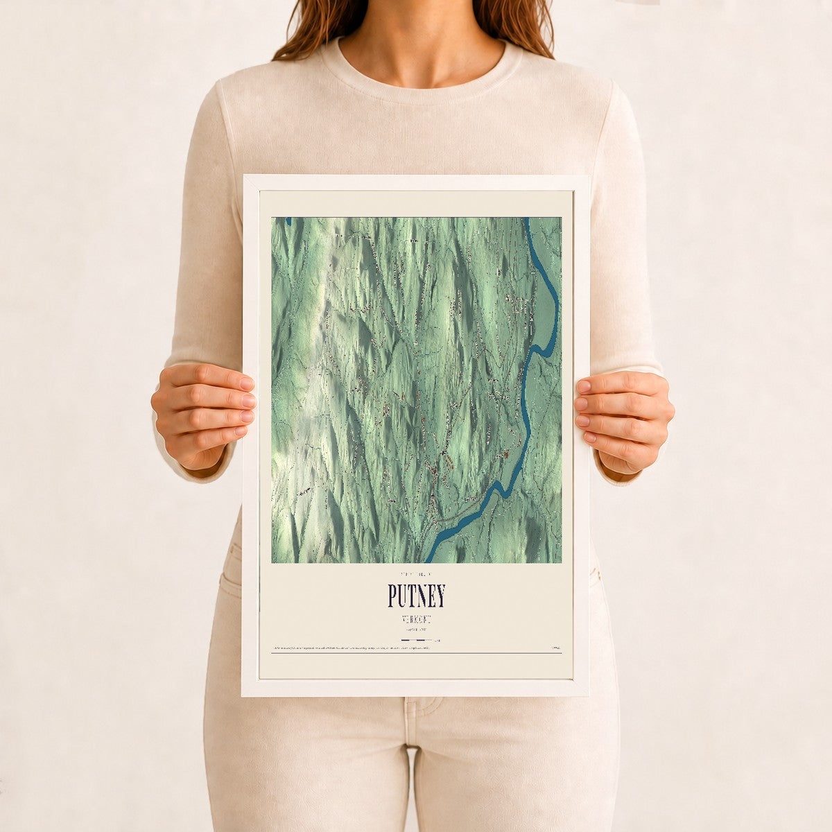 Putney, Vermont map print - 12 x 18 white Ayous wood frame