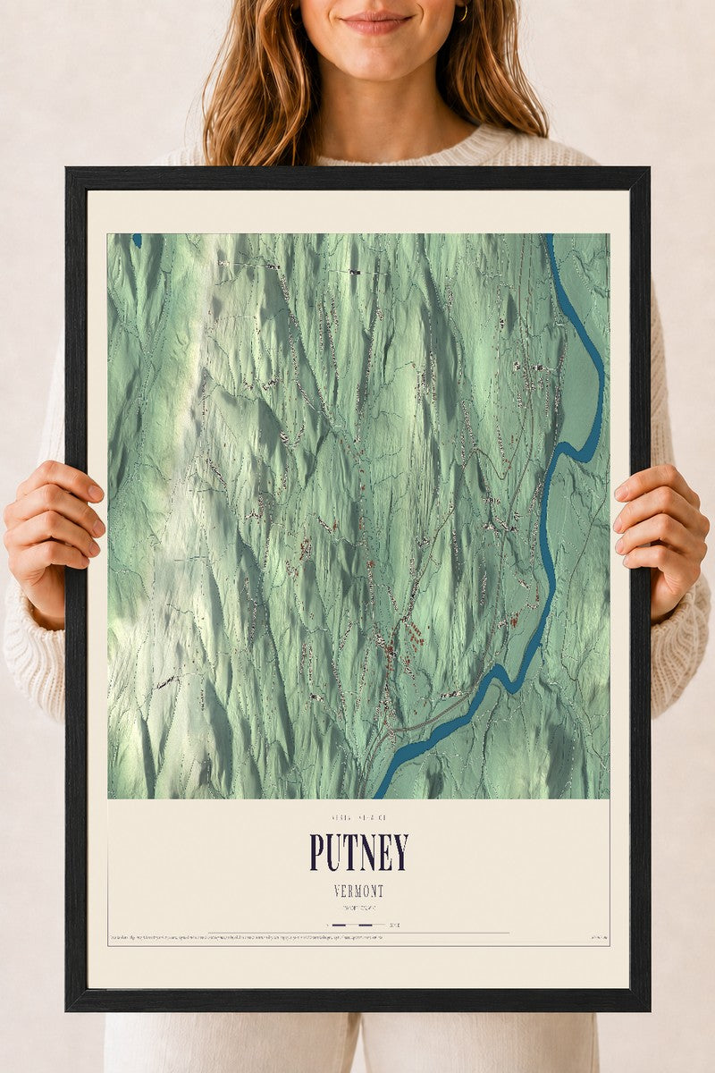 Putney, Vermont map print - 18 x 24 black Ayous wood frame